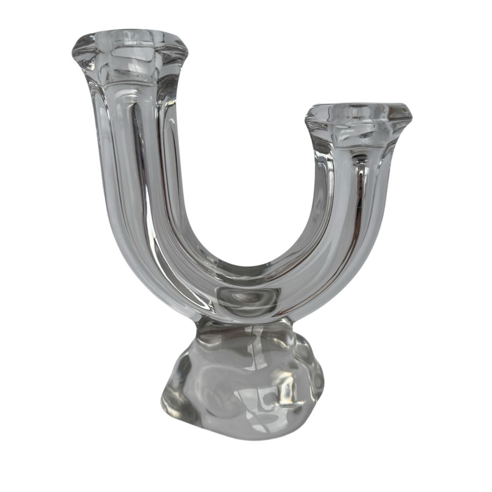 Vintage Vannes Le Chatel Glass Double Candle Stick Holder Clear Made in France